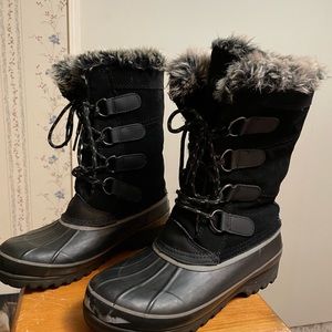Khambu Black Winter Lace Up Snow Boots Leather Fur Rubber